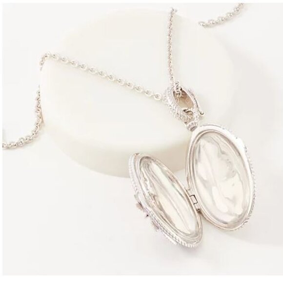 Judith Ripka Sterling Necklace Purple Guilloche Enamel Star Locket 36" Chain - Picture 2 of 5